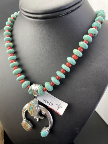 Navajo Blue Ribbon Boulder Turquoise Naja Pendant Necklace | Sterling Silver | 1436