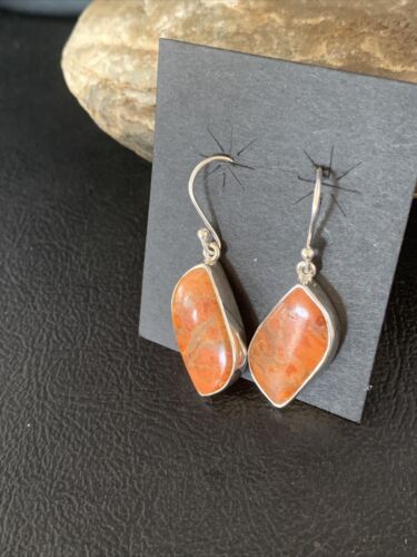 Native American Orange Apple Coral Earrings | Sterling Silver | 1" | 14095