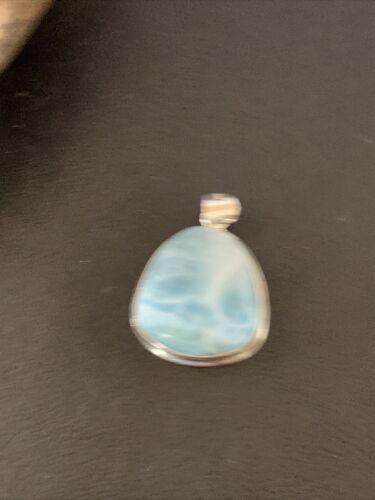 Navajo Sterling Silver Beads Necklace | Blue Larimar Pendant | Authentic Native American Handmade | 10831