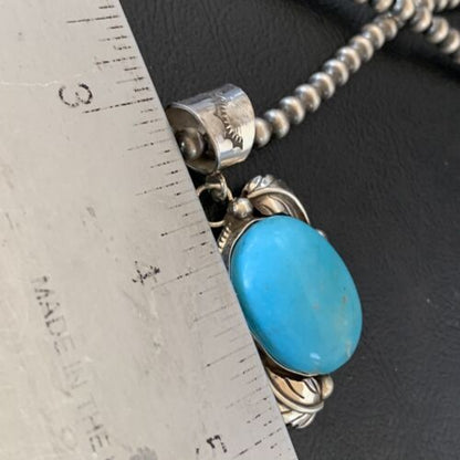 Women's Sterling Silver Blue Kingman Turquoise Necklace Pendant | Authentic Native American Handmade | 10898