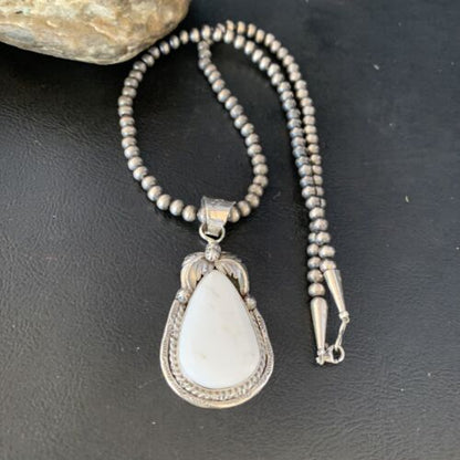 Men's Women's White Buffalo Turquoise Pendant | Sterling Silver Necklace | Native American Handmade | 14197 - Masha USA