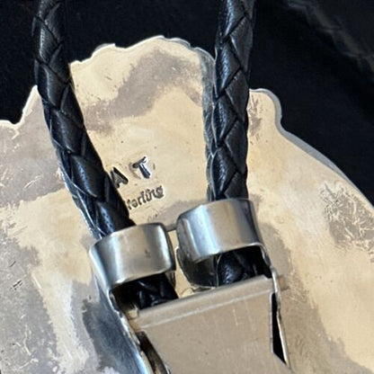 Navajo Blue Kingman Turquoise Bolo Tie | Sterling Silver | Authentic Native American Handmade | 14253