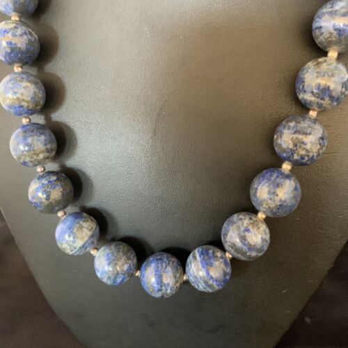 Native American Women's Blue Denim Lapis Beads Necklace | 16mm | Sterling Silver | 19" | 13970