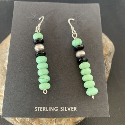 Navajo Green Malachite & Black Onyx Earrings | Sterling Silver | Authentic Native American Handmade | 4486
