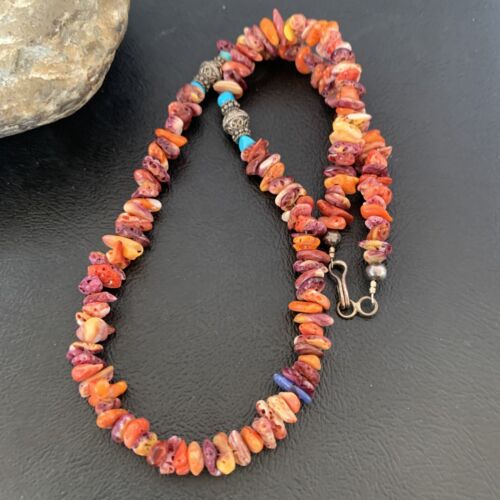 Navajo Spiny Oyster & Turquoise Necklace | Sterling Silver | 16" | Authentic Native American Handmade | 10693