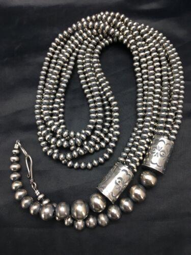 Navajo Pearls 5mm Sterling Silver Necklace | 6-Strand Pendant 30.5" | Native American | 93630