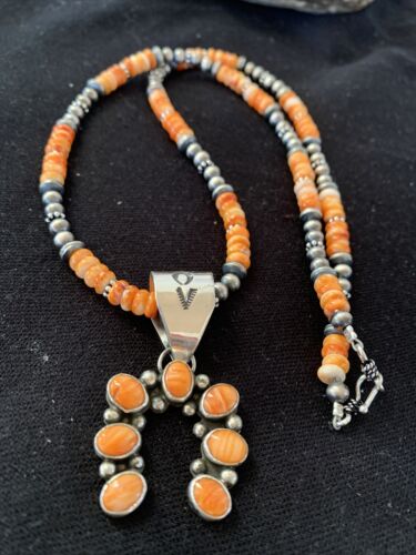 Navajo Sterling Silver Spiny Oyster Naja Pendant Necklace | Authentic Native American Handmade | 1316