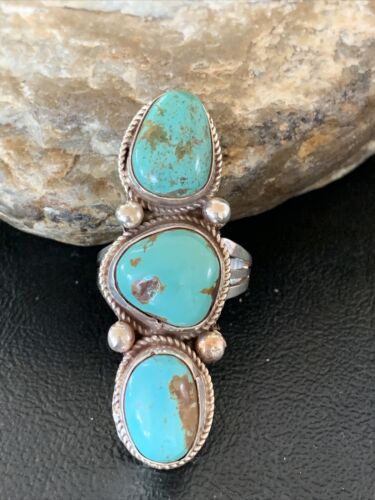 Navajo Blue Turquoise Cluster Ring | Authentic Native American Sterling Silver | Multi-Stone | Sz 10 | 02124