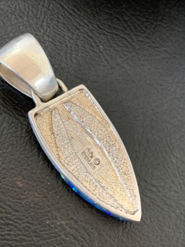Authentic Native American Navajo Sterling Silver Pendant | Pink & Blue Opal Inlay | Handmade Jewelry | 12479