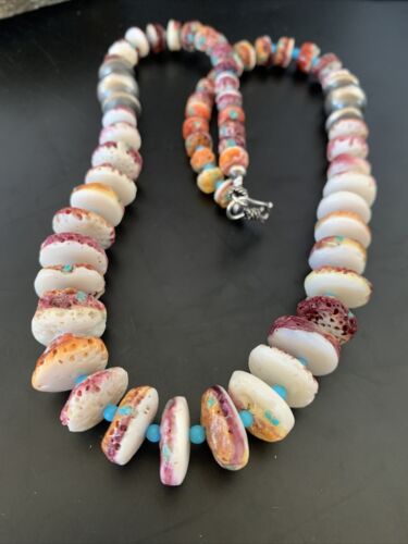 Navajo Purple Spiny Oyster & Turquoise Necklace | Sterling Silver | Authentic Native American | Graduated | 20" | 11392