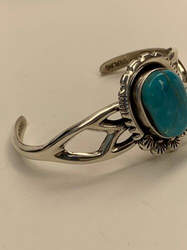 Southwestern Navajo Turquoise Cuff Bracelet | Sterling Silver | Authentic Native American Handmade | 4756 - Masha USA