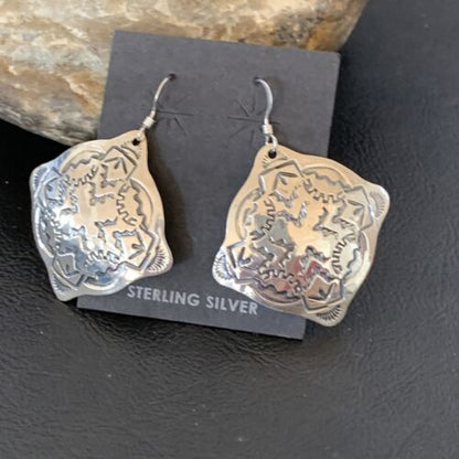 Southwestern Women's Navajo Stamped Earrings | Sterling Silver | Authentic Native American Handmade | 1661