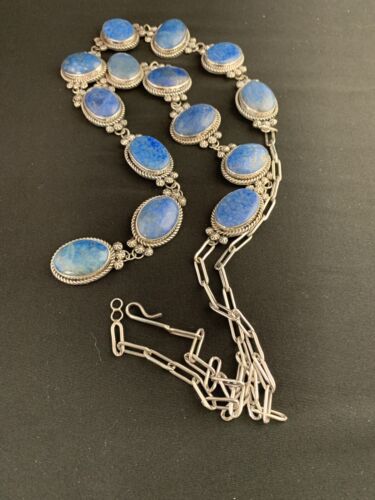 Navajo Lariat Necklace | Sterling Silver | Denim Lapis Lazuli | 37" | Authentic Native American Handmade | 11500