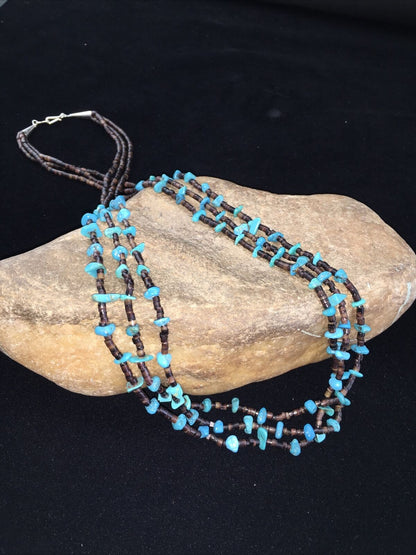 Navajo Blue Nugget Turquoise Necklace | Sterling Silver | Authentic Native American Handmade | 01817