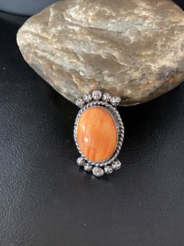 Native American Orange Spiny Oyster Navajo Ring | Sterling Silver | Sz 9 | 13281