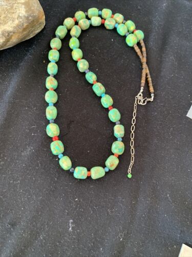 Navajo Blue Turquoise & Agate Necklace | Sterling Silver | 19" | Authentic Native American Handmade | 00819