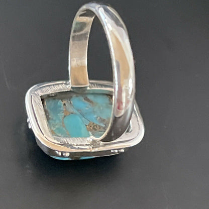 Navajo Blue Mojave Turquoise Ring | Sterling Silver | Sz 6.5 | Authentic Native American Handmade | 11449