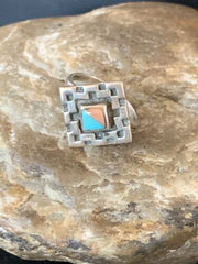 Navajo Blue Turquoise Pink Coral Inlay Ring | Sz 6.5 | Authentic Native American Handmade | 13133