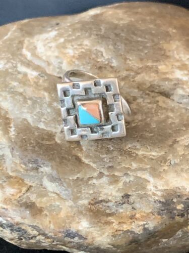 Navajo Blue Turquoise Pink Coral Inlay Ring | Sz 6.5 | Authentic Native American Handmade | 13133