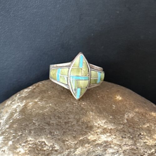 Navajo Blue Green Turquoise Inlay Ring | Sz 7 | Authentic Native American Handmade | 14562