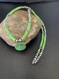 Navajo Green Gaspeite Turquoise Pendant | Sterling Silver | Authentic Native American Handmade | 12344