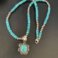 Navajo Blue Turquoise Pendant Necklace | Sterling Silver Pearls | Authentic Native American Handmade | 13217