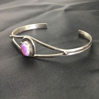 Children's Navajo Pink Opal Cuff Bracelet | Sterling Silver Handmade | Authentic Native American | 10179