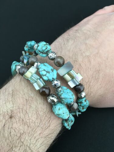 Native American Navajo Turquoise Bracelet | Stainless Steel Memory Wire | 1318