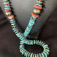Navajo Natural Turquoise & Spiny Oyster Necklace | Sterling Silver | Authentic Native American | 32" | 13248