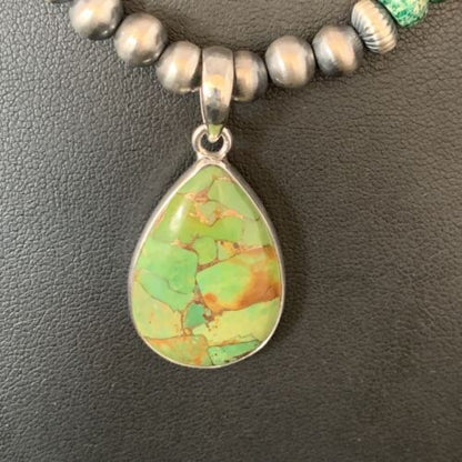 Navajo Pearls Green Mojave Turquoise Pendant Necklace | Sterling Silver | Native American Handmade | 13463