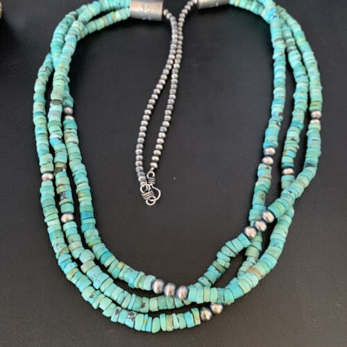Southwestern Navajo 3-Strand Turquoise Heishi Necklace | Sterling Silver | 30" | 13155