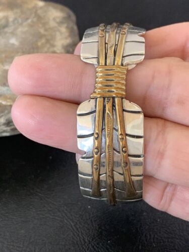 Navajo Sterling Silver Gold Filled Cuff Bracelet | Authentic Native American Handmade | 1577