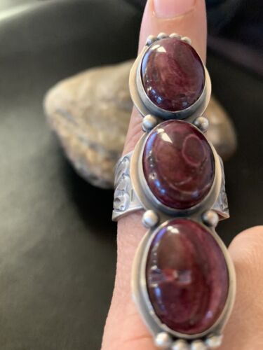 Navajo Purple Spiny Oyster Cluster Ring | Authentic Native American Sterling Silver | Multi-Stone | Sz 11 | 11554