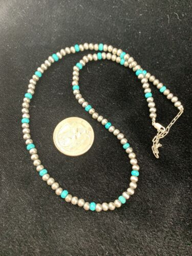 Navajo Pearls 4mm Turquoise Bead Necklace | Sterling Silver | 14" Single Strand | Native American Artisan