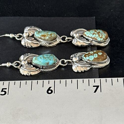 Navajo Blue #8 Turquoise Dangle Earrings | Sterling Silver | Authentic Native American Handmade | 14343