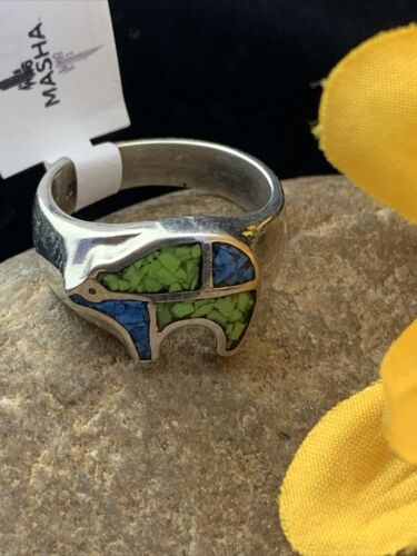 Navajo Multi-Color Opal Turquoise Inlay Ring | Sterling Silver | Sz 7.5 | Authentic Native American Handmade | 01703