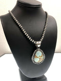 Navajo Royston Turquoise Pendant Necklace | Sterling Silver | Authentic Native American Handmade | 11295