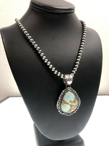 Navajo Royston Turquoise Pendant Necklace | Sterling Silver | Authentic Native American Handmade | 11295