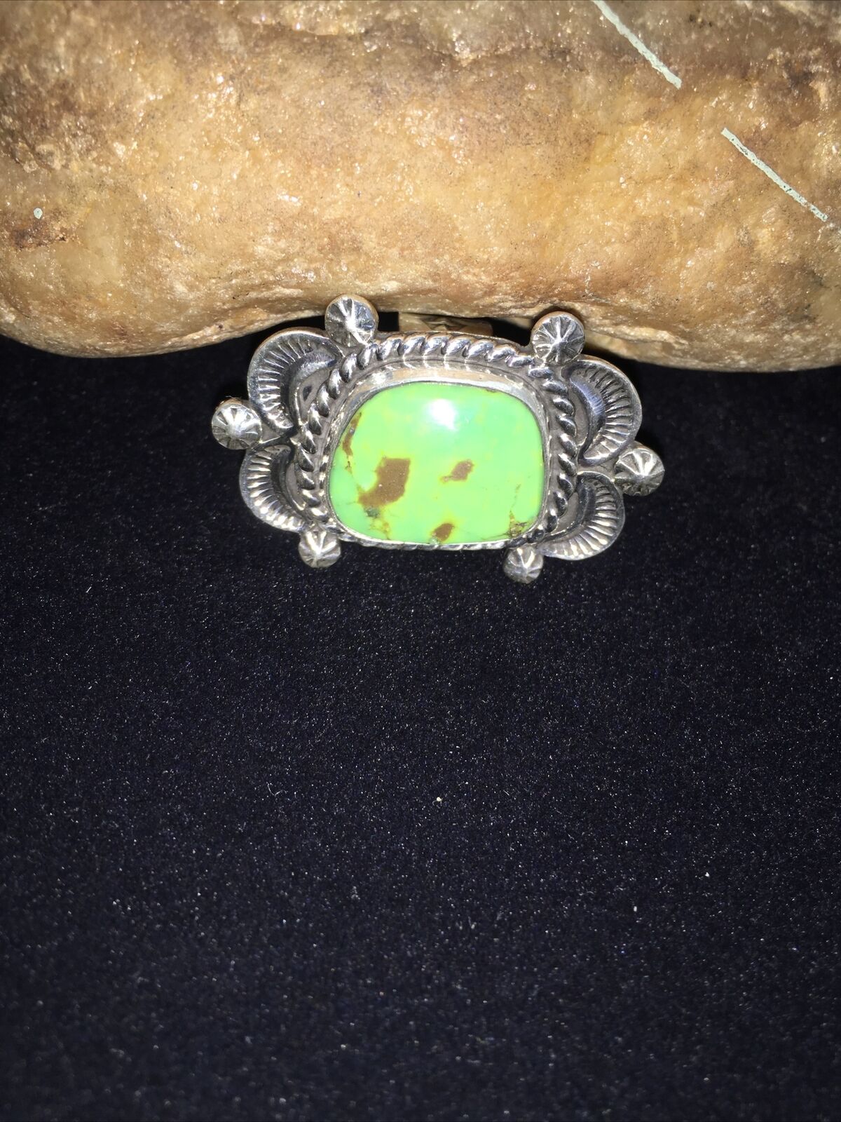 Native American Navajo Green Gaspeite Ring | Sterling Silver | Sz 6.5 | 1805