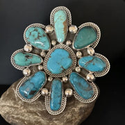 Navajo Sterling Silver Cluster Kingman Turquoise Cuff Bracelet | Authentic Native American Handmade | 14586