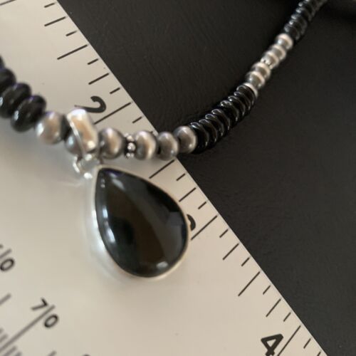 Native American Men's Navajo Pearl Necklace Pendant | Sterling Silver Black Onyx | 11907