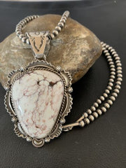 Navajo Wild Horse Turquoise Pendant Necklace | Sterling Silver | Authentic Native American Handmade | 1933