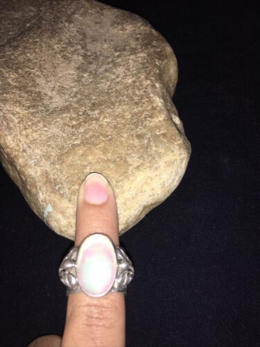 Southwestern Navajo White Mabe Pearl Ring | Sterling Silver | Sz 8 | Authentic Native American Handmade | 1724