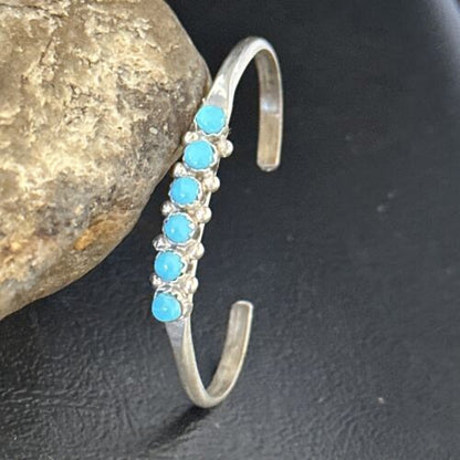 Navajo Blue Kingman Turquoise Cuff Bracelet | Sterling Silver | Authentic Native American Handmade | 14392 - Masha USA