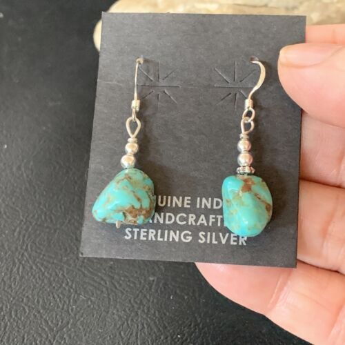 Navajo Turquoise Bead Nugget Earrings | Sterling Silver Pearls | Authentic Native American Handmade | 1" | 12897