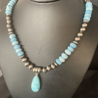Men's Blue Larimar Pendant | 10mm Navajo Sterling Silver Natural Necklace | Authentic Native American Handmade | 13998
