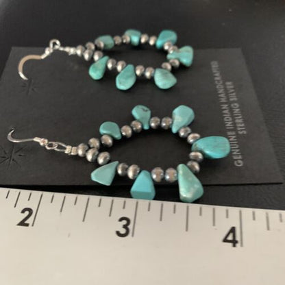 Navajo Blue Cluster Turquoise Bead Earrings | Sterling Silver | Authentic Native American Handmade | 13327
