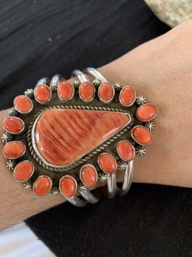 Navajo Spiny Oyster Cluster Cuff Bracelet | Sterling Silver | Authentic Native American Handmade | 4954