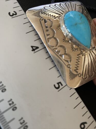 Men's Bolo Tie | Navajo Blue Kingman Turquoise | Sterling Silver | Authentic Native American Handmade | 12146