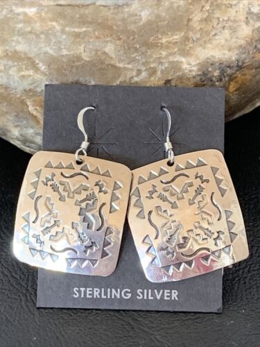 Navajo Sterling Silver Stamped Dangle Earrings | Authentic Native American Handmade | 1657